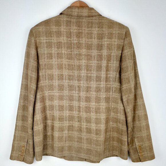 Made in Italy Linen Wool Blend Blazer, Size M. Brown Tan Mocha Plaid Vintage - Picture 2 of 14